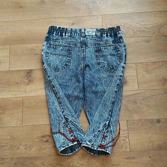 Vintage The Octopus Army unique high waisted side lace acid washed 3/4 jeans - Picture 9 of 10